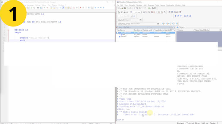 Your first VHDL program: Hello World!