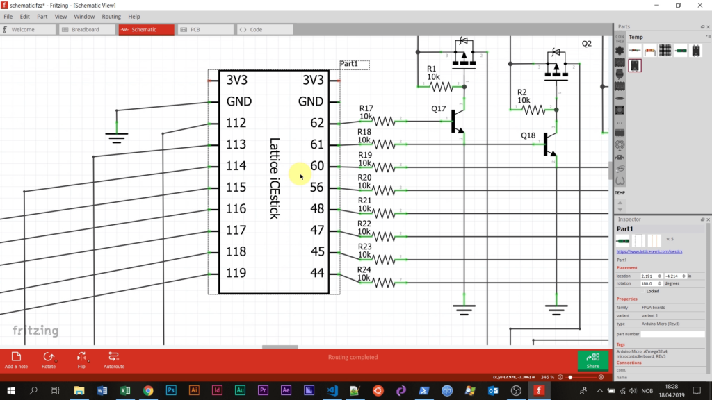 Schematic of the dot matrix circuit from the Fritzing software